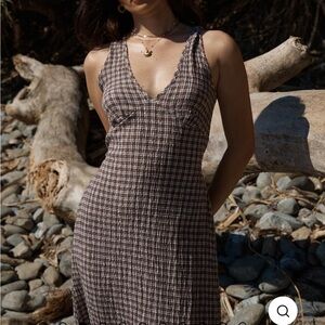 Afends Brown Plaid Maxi Asta Dress